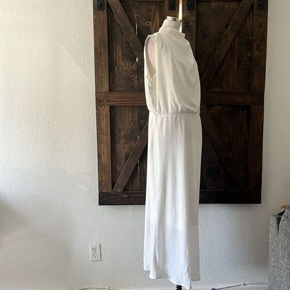 Prettygarden New Satin Elegant Sleeveless Mock Neck Cocktail Party Maxi Dress - Picture 4 of 13